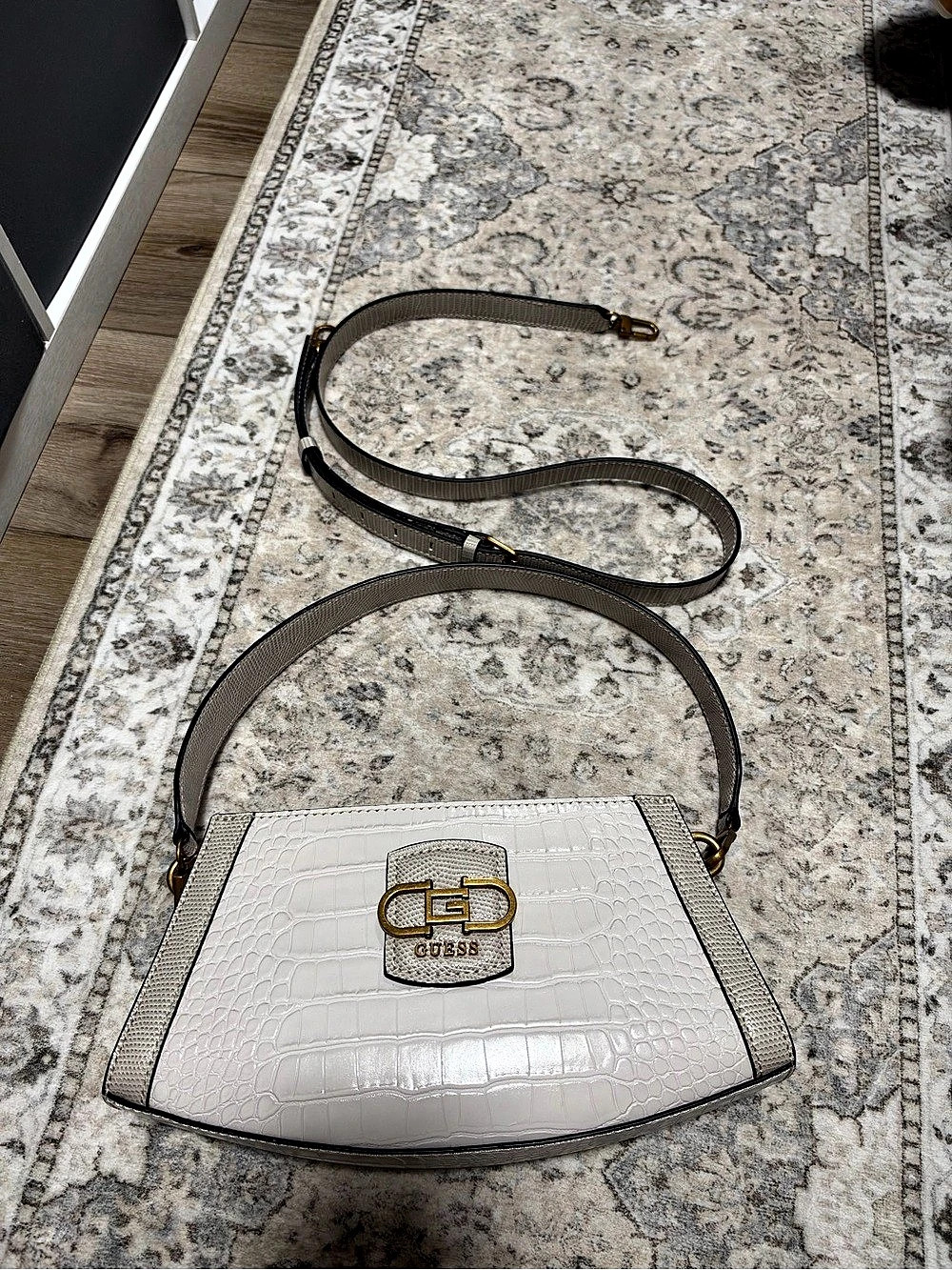 Guess Croc-Embossed Crossbody Bag in White / gray